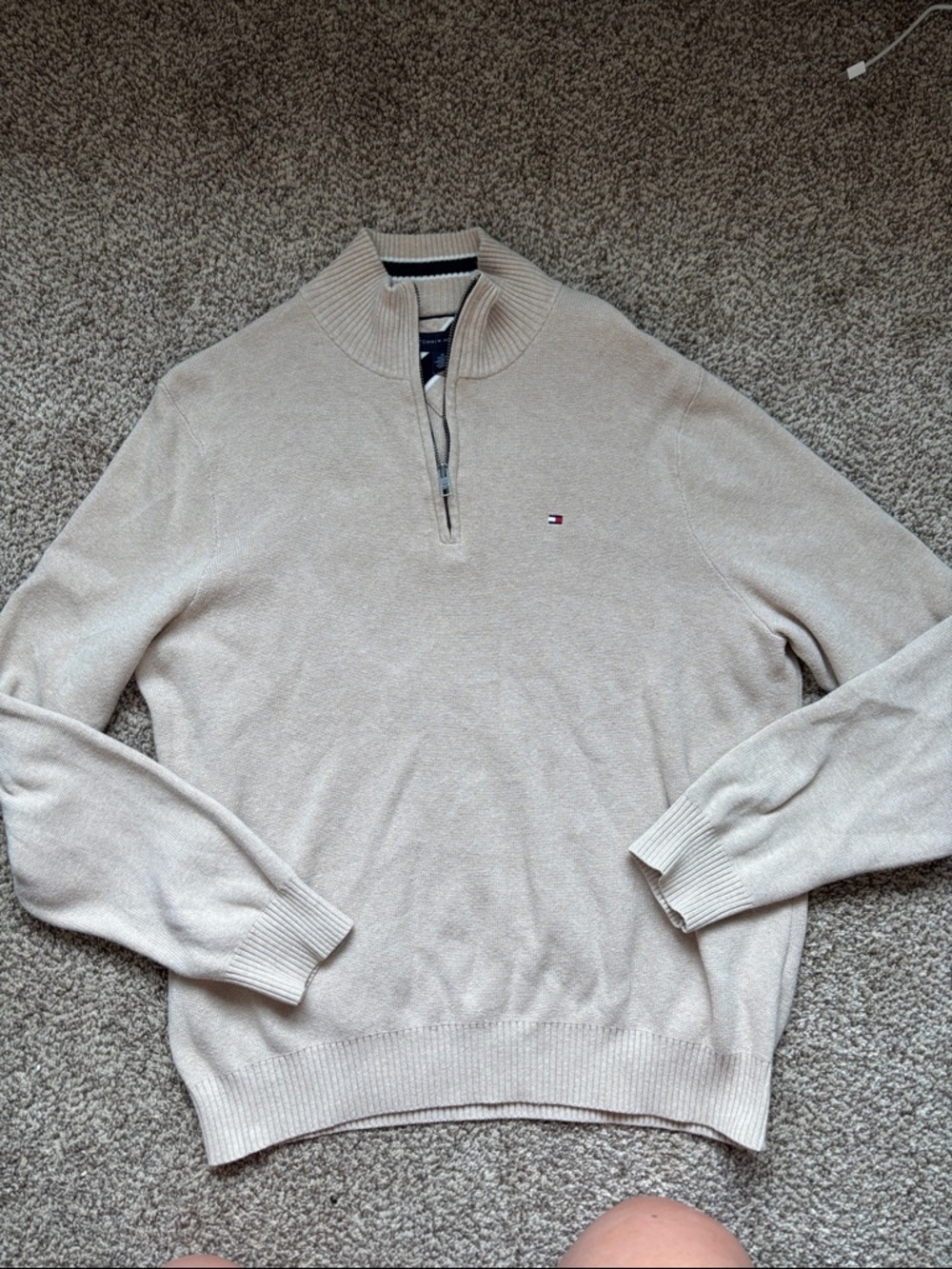 Tommy Hilfiger Men's Light Beige Half-Zip Sweater